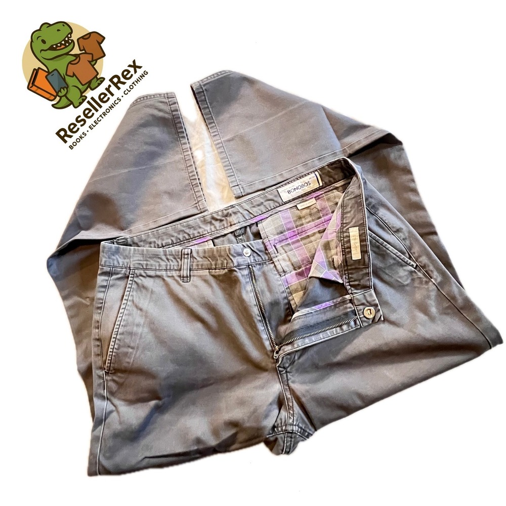 BONOBOS‎ Mens Flat Front Chino Grigios Pants Gray 35x30 Classic Fit 11598 GY009